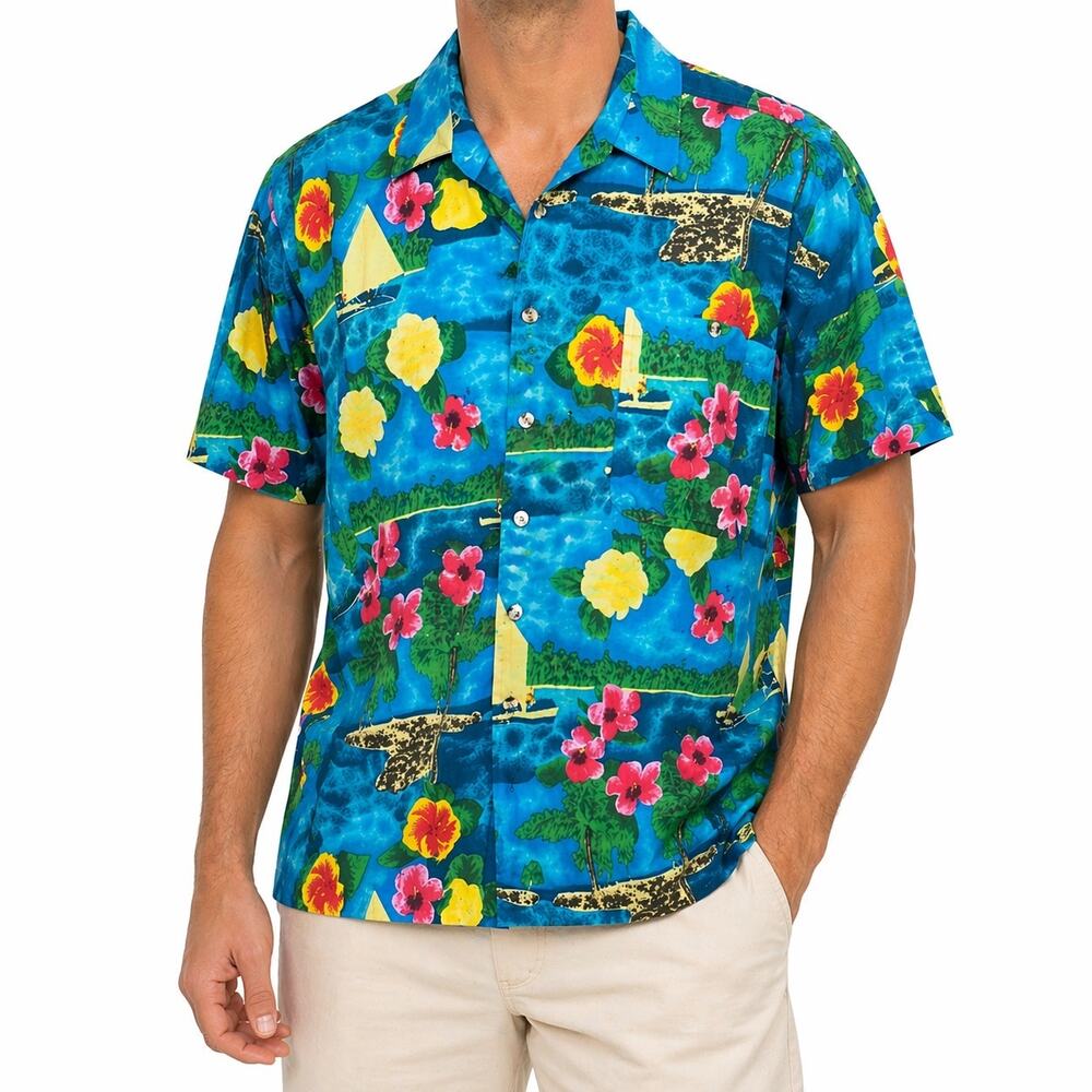 Vintage Jacques Fath Tropical Hawaiian Rayon Shirt Large Surf Beach Camp Aloha